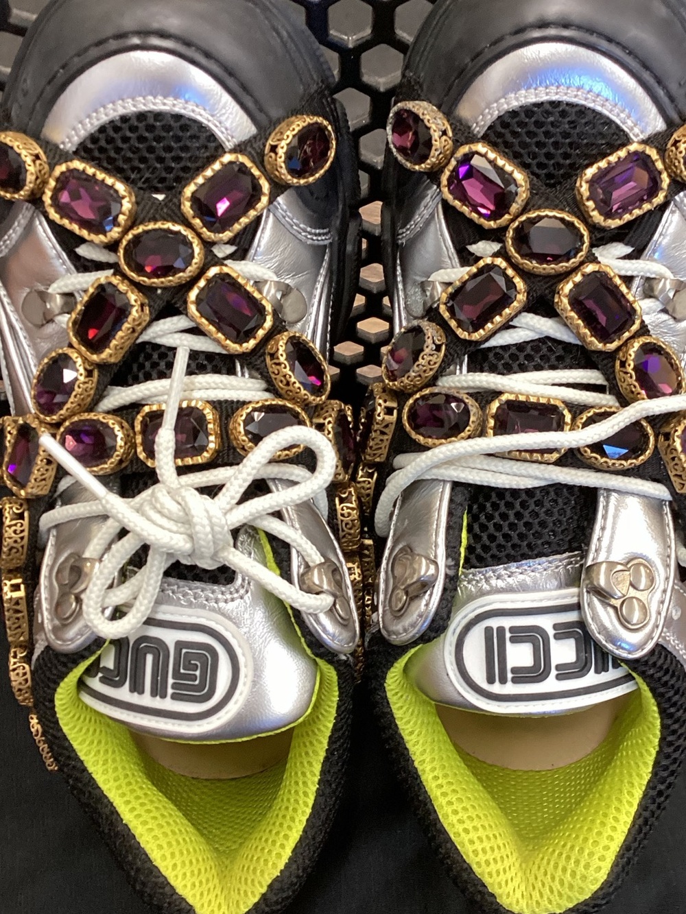 Gucci Silver, Black & Purple Gem-Embellished Women's Sneakers